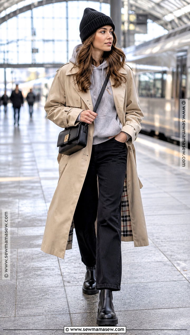 Hoodie And Trench Coat Cold Autumn Outfit - 25 cold autumn outfits