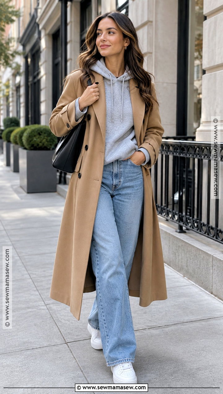 Hoodie And Trench Coat Fall Outfit - 25 comfy outfits fall