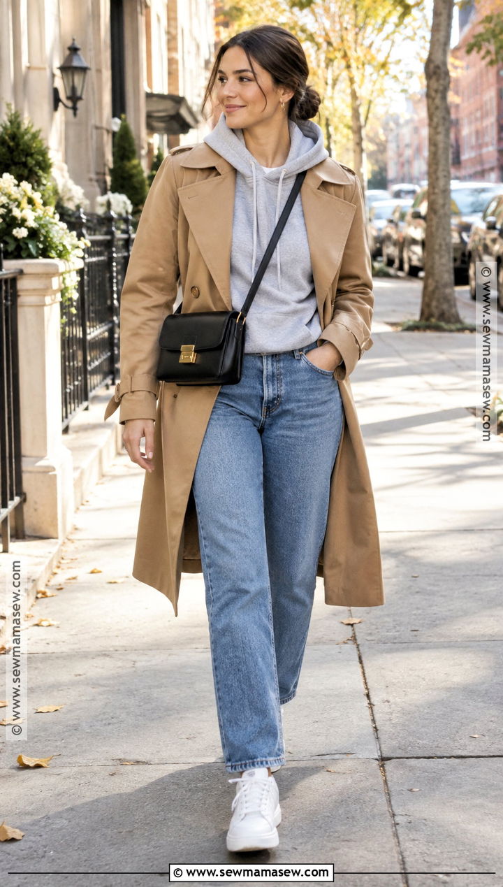 Hoodie And Trench Coat Fall Outfit - 25 cozy fall fits