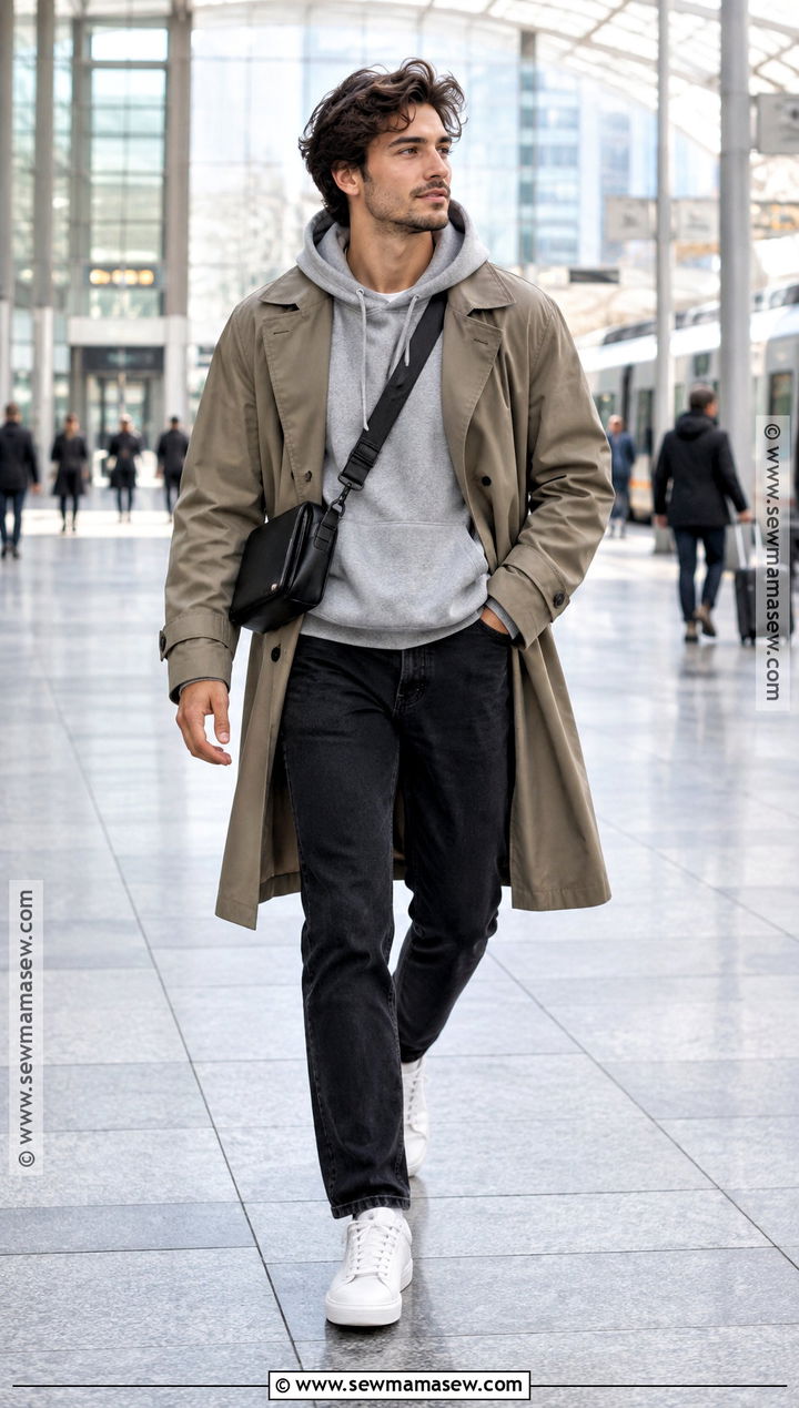Hoodie And Trench Coat Fall Outfit - 20 Fall Mens Fashion Ideas