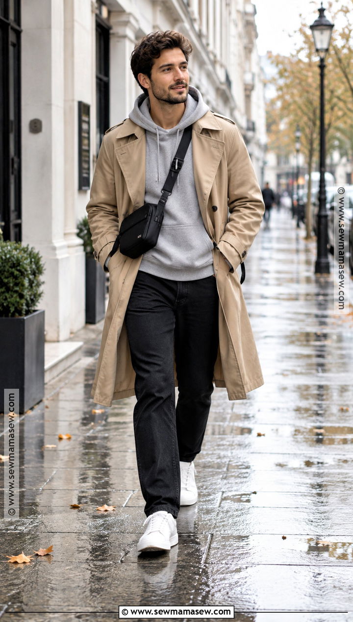 Hoodie And Trench Coat Fall Outfit - 20 fall outfit inspo ideas for men