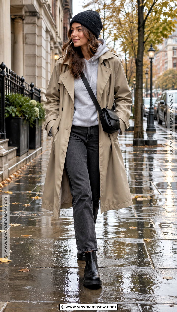 Hoodie And Trench Coat Fall Outfit - 15 Cute Fall Outfits For Cold Weather