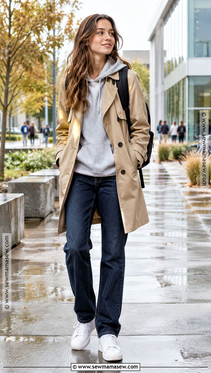 Hoodie And Trench Coat Fall School Outfit - 15 Cute Fall Outfits For School Casual