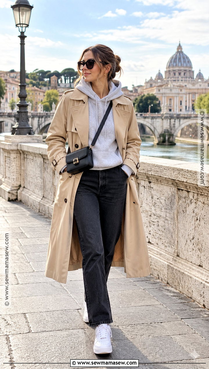 Hoodie And Trench Coat Fall Weather Outfit - 25 fall weather outfits