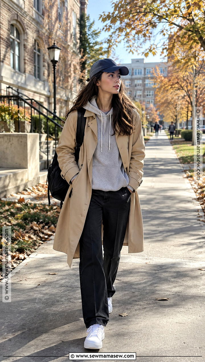 Hoodie And Trench Coat School Outfit - 20 School Outfit Inspo Fall Ideas