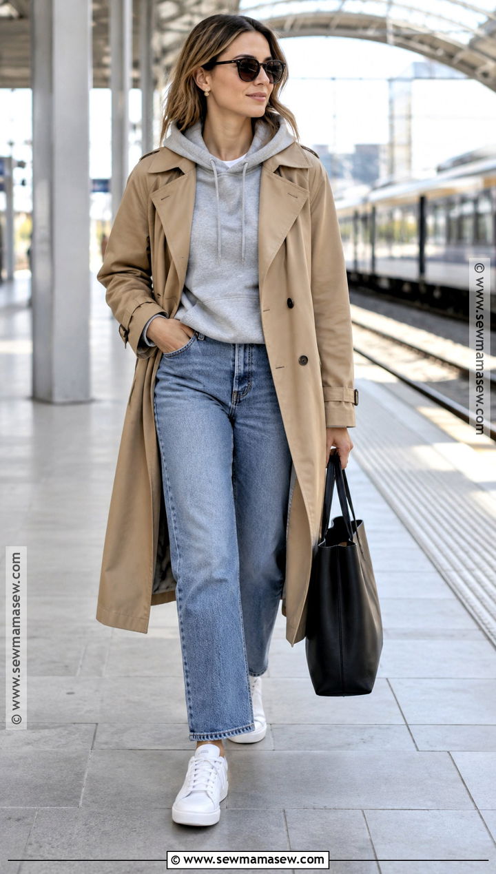 Hoodie And Trench Coat Transitional Outfit - 25 transitional outfits summer to fall