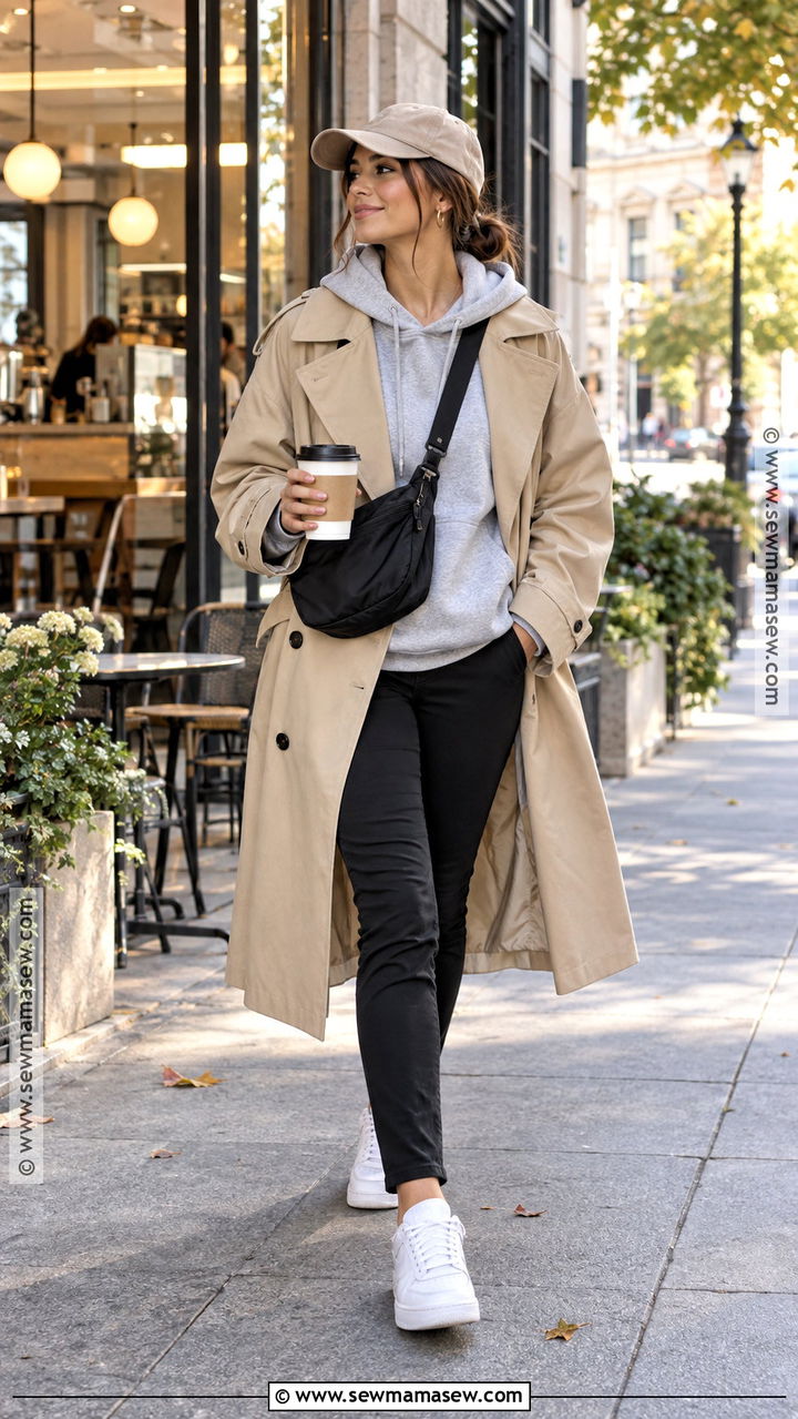 Hoodie And Trench Coffee Outfit - 20 Autumn Coffee Outfit Ideas