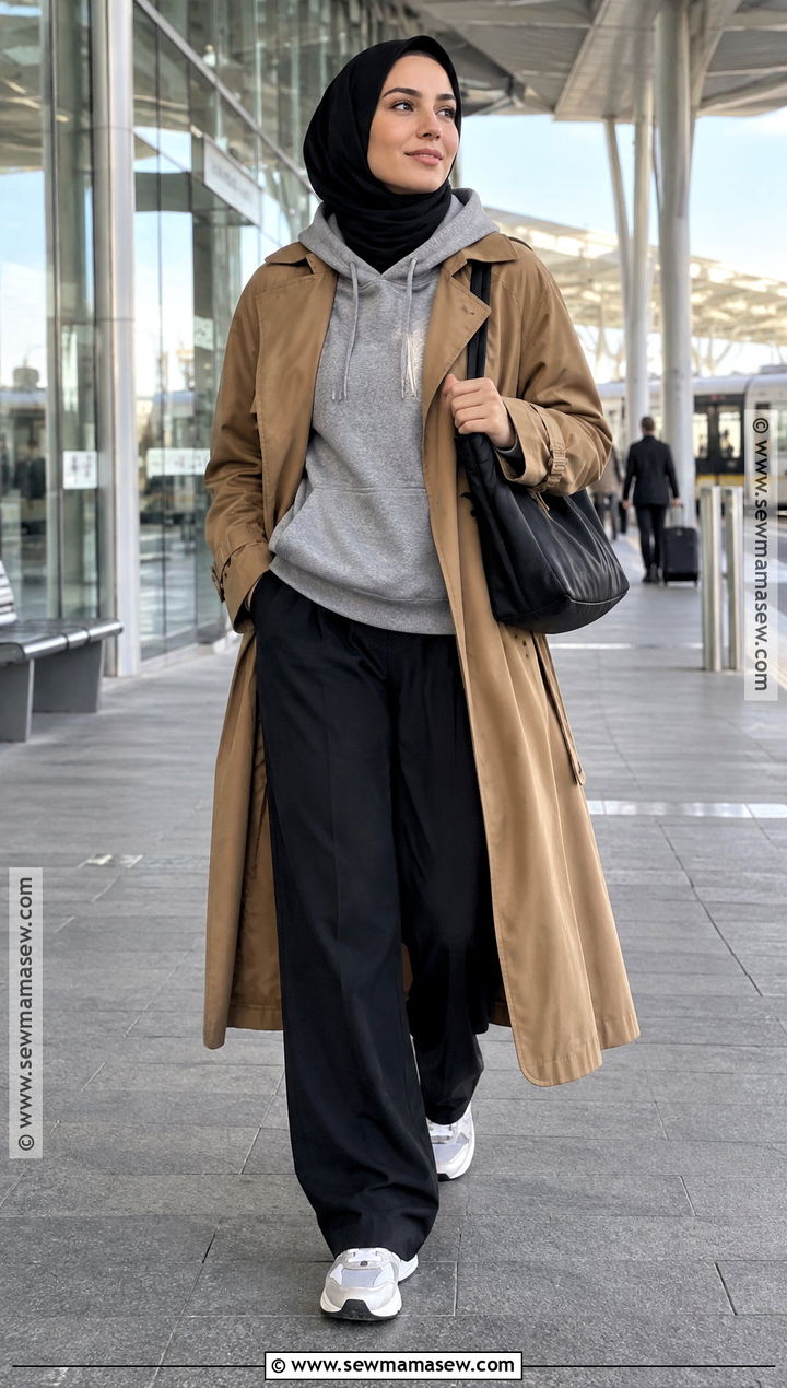 Hoodie And Trench Hijabi Fall Outfit - 25 hijabi fall outfits