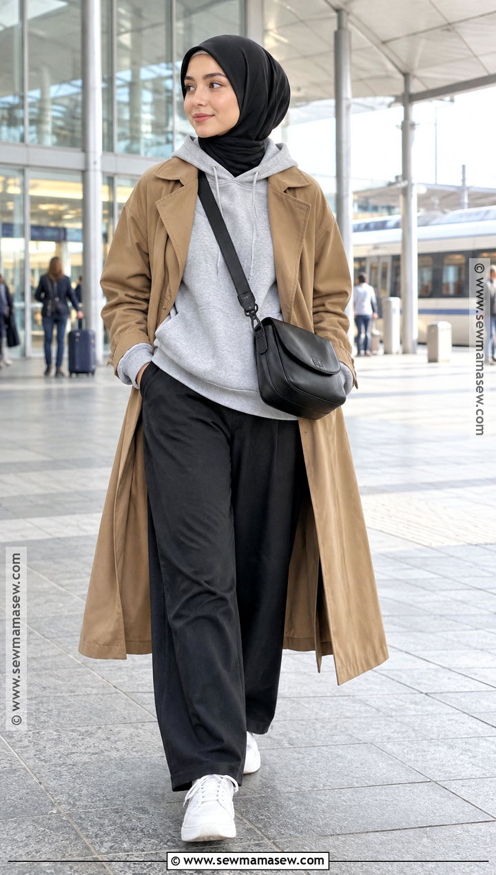 Hoodie And Trench Hijabi Fall Outfit - 20 Hijabi Fall Outfits Aesthetic