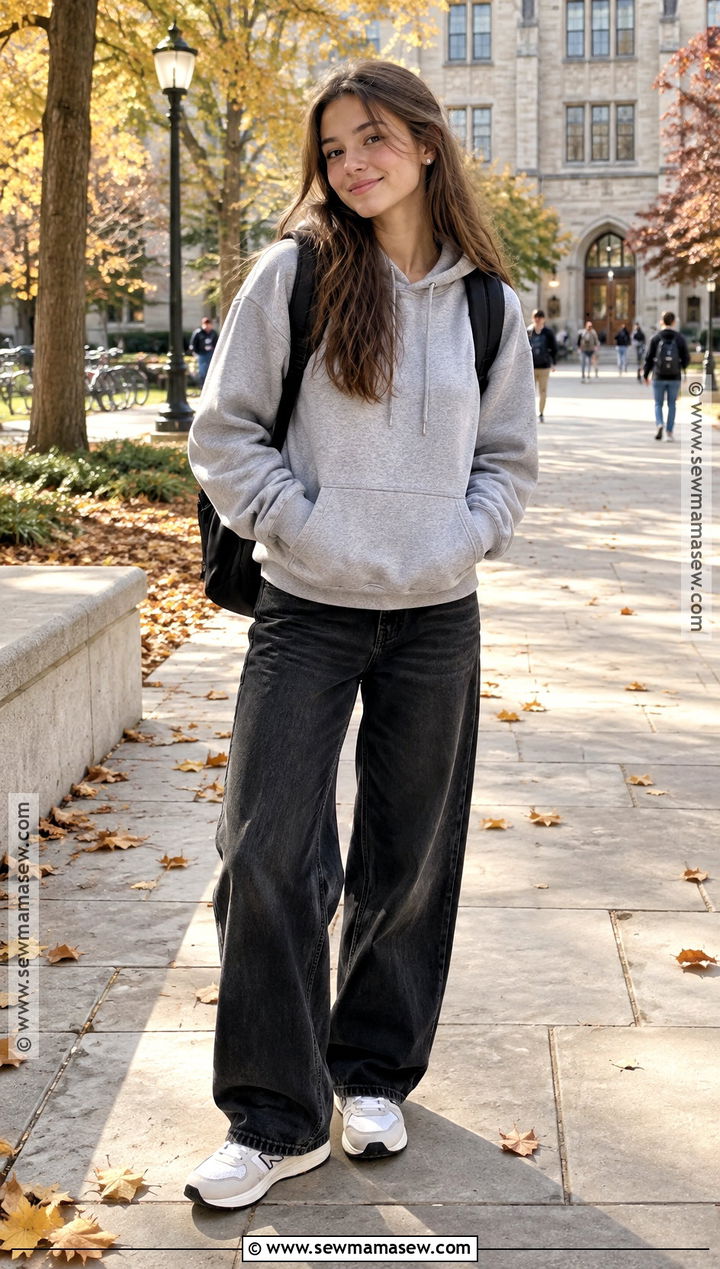 Hoodie And Wide Leg Jeans School Outfit - 25 autumn outfits for school