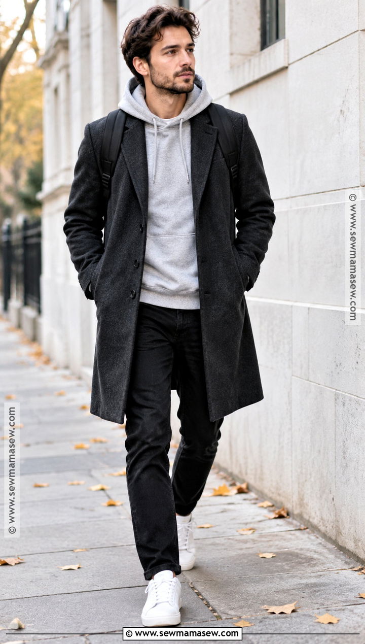 Hoodie And Wool Coat Autumn Outfit - 15 Minimalist Autumn Outfit Ideas for Men