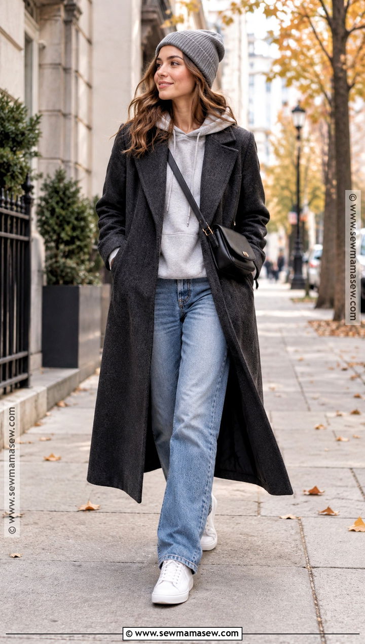 Hoodie And Wool Coat Autumn Outfit - 30 outfit autumn ideas