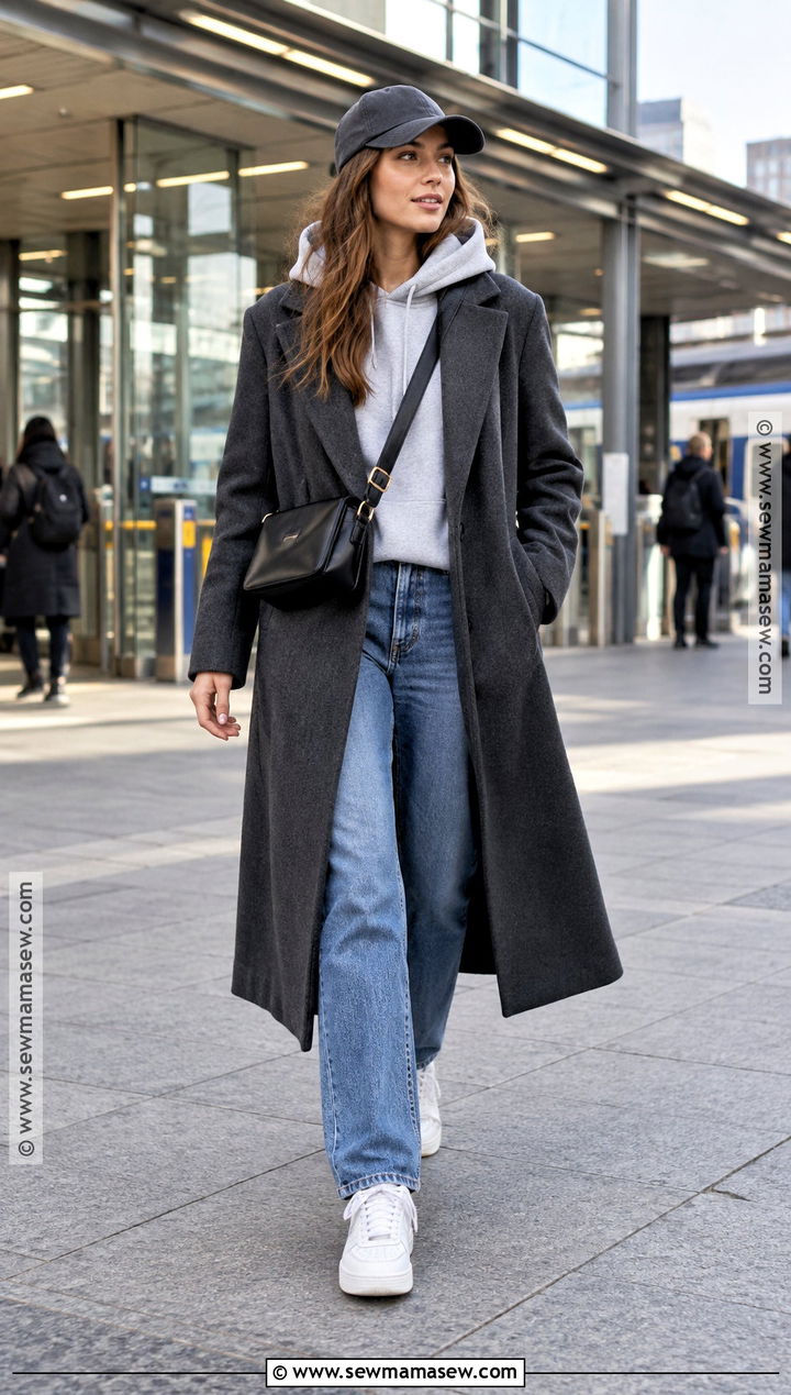 Hoodie And Wool Coat Fall Outfit - 25 fall style outfits