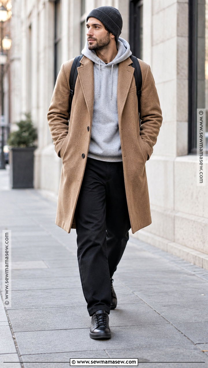 Hoodie And Wool Coat Fall Outfit - 15 Fall Fits Men Aesthetic