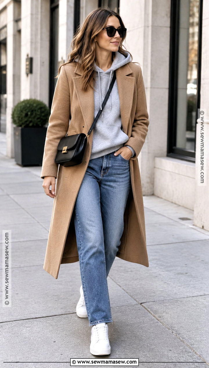Hoodie And Wool Coat Fall Outfit - 20 Fall Clothing Inspo Ideas