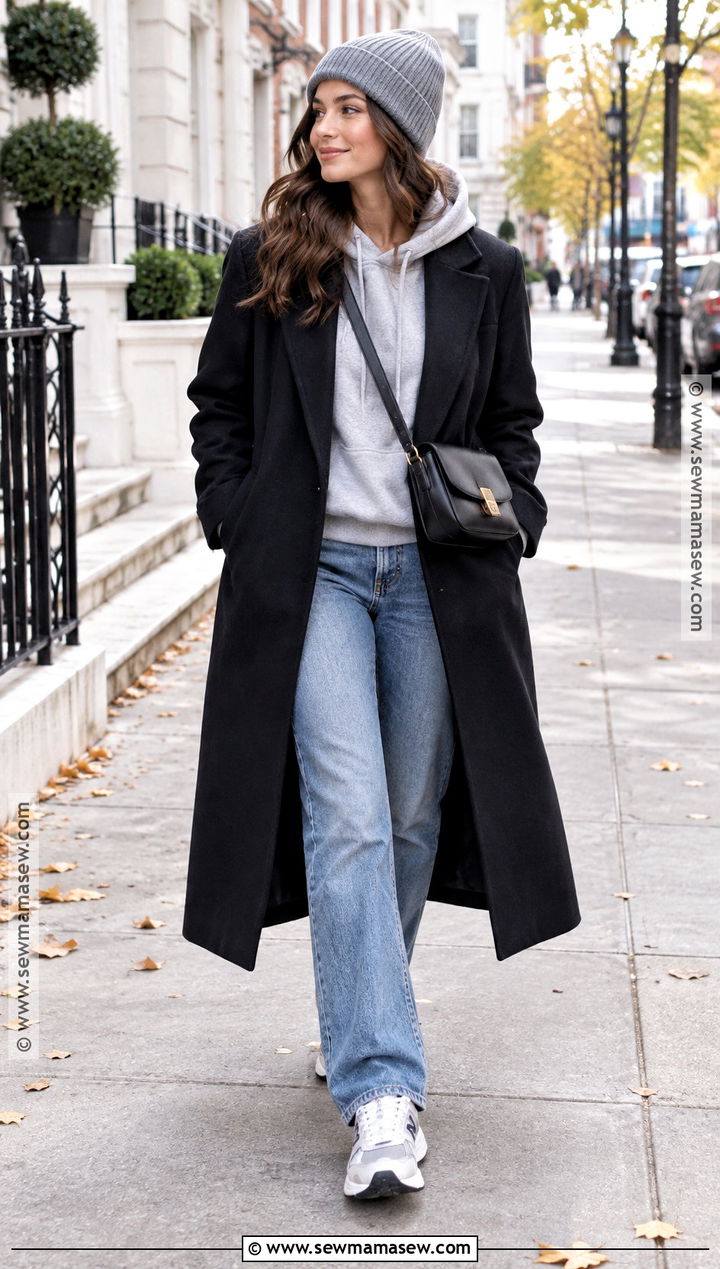 Hoodie And Wool Coat Fall Outfit - 20 fall cool girl outfits