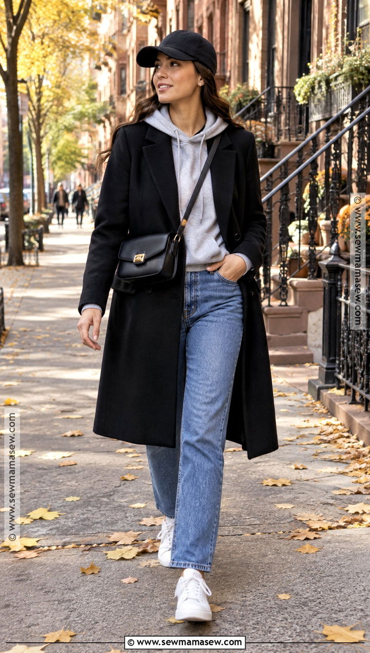 Hoodie And Wool Coat NYC Fall Outfit - 25 fall in new york city outfits