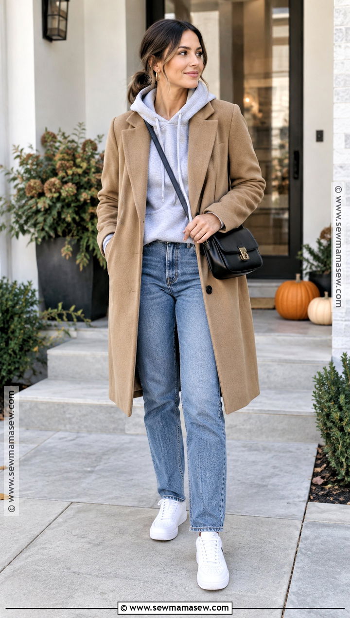 Hoodie And Wool Coat Thanksgiving Outfit - 25 Comfy Thanksgiving Outfit Ideas