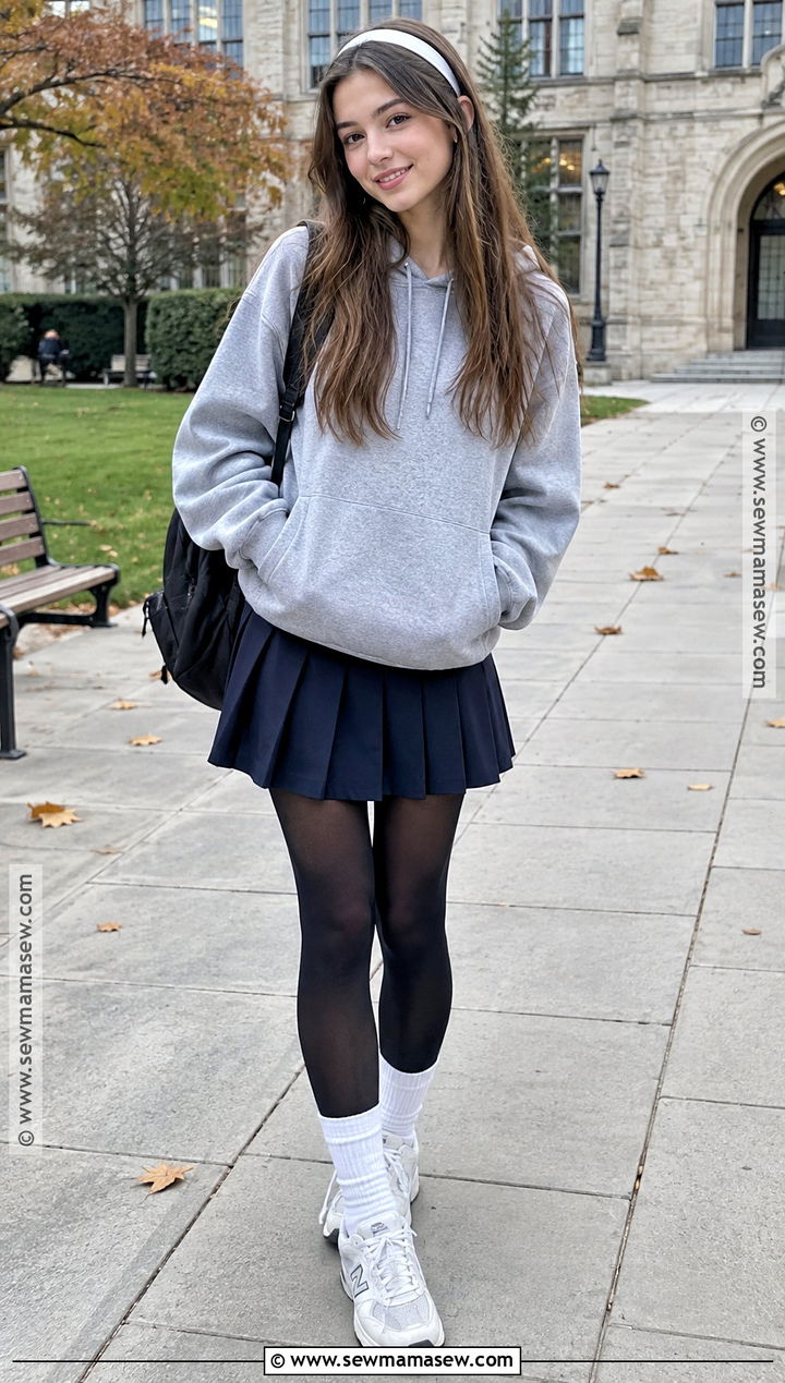 Hoodie Fall Outfit With A Pleated Skirt - 20 teenage fall outfits