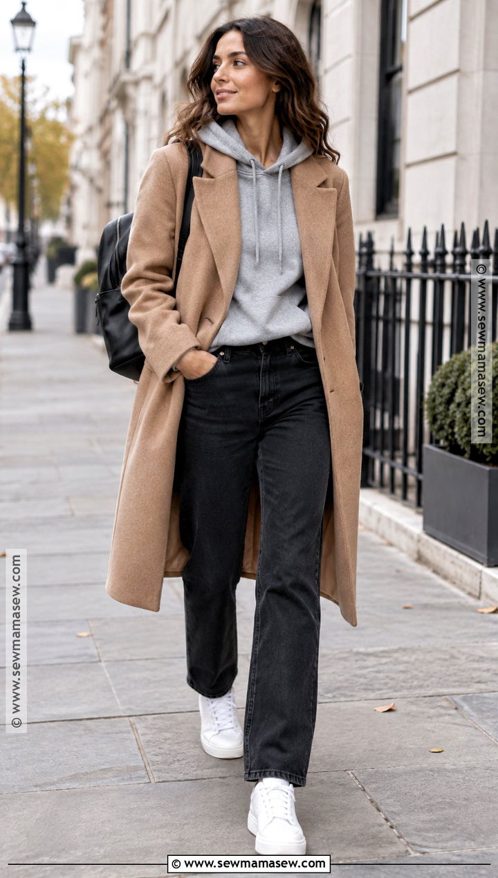 Hoodie Fall Outfit With Wool Coat - 20 best fall outfits