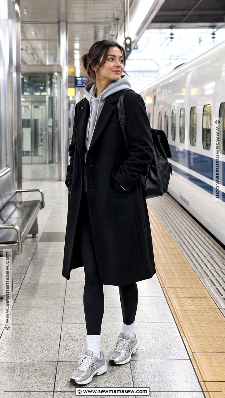 Hoodie Long Coat Leggings And Sneakers - 20 Japan Outfit Fall Season Ideas