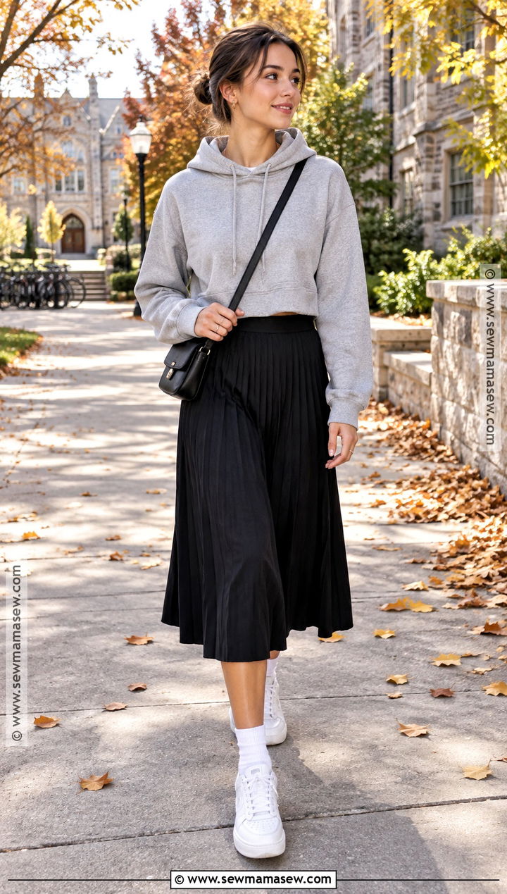 Hoodie Midi Skirt And Sneakers - 15 Casual Fall Outfits For Women Sneakers