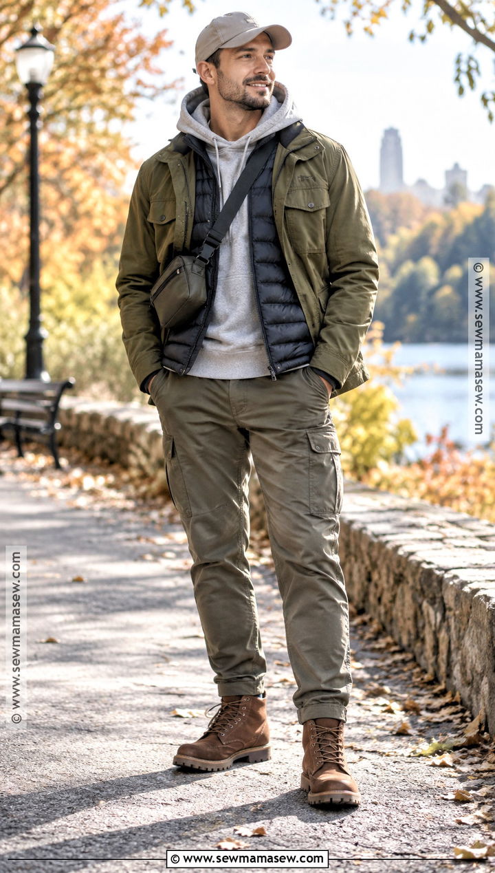 Hoodie Puffer Vest and Field Jacket Fall Outfit - 15 fall layering outfits for men