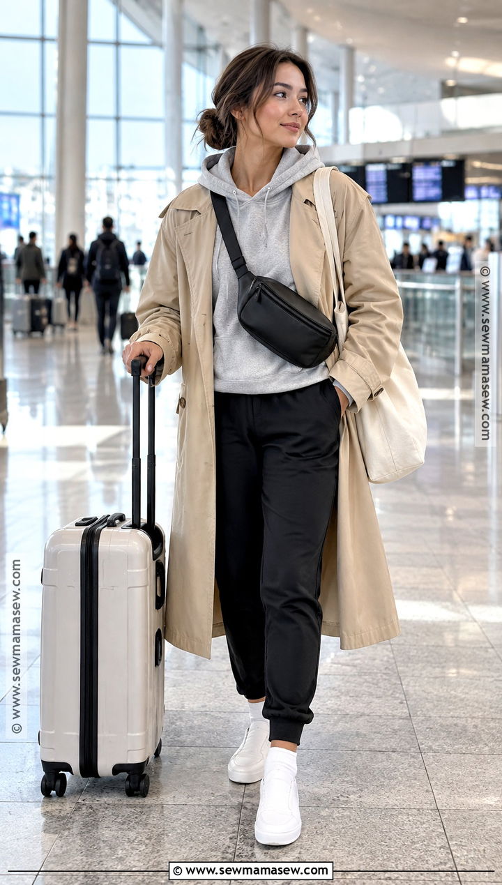 Hoodie Trench Coat And Joggers Japan Autumn Outfit - 20 japan travel outfit autumn ideas