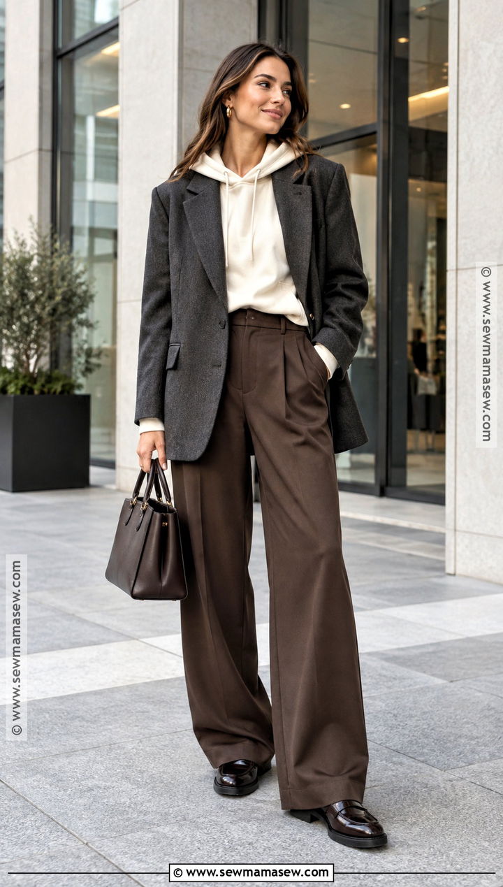 Hoodie With Blazer And Tailored Trousers - 20 fall hoodie outfit ideas