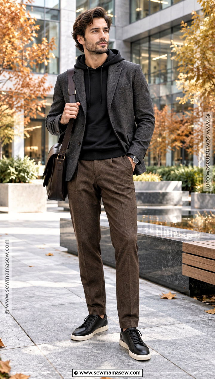 Hoodie With Blazer And Wool Trousers - 15 Fall Hoodie Outfit Ideas for Men