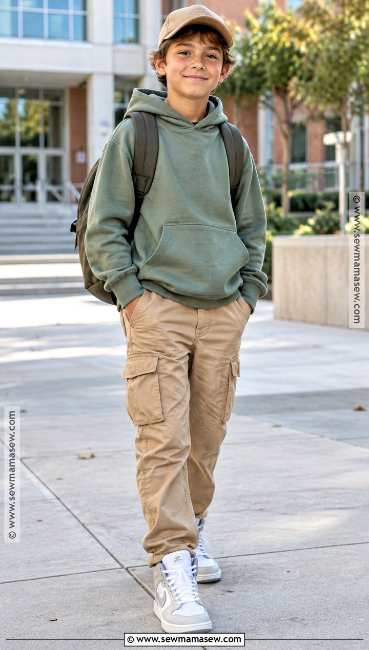 Hoodie With Cargo Pants And High Top Sneakers - 20 fall kids outfits