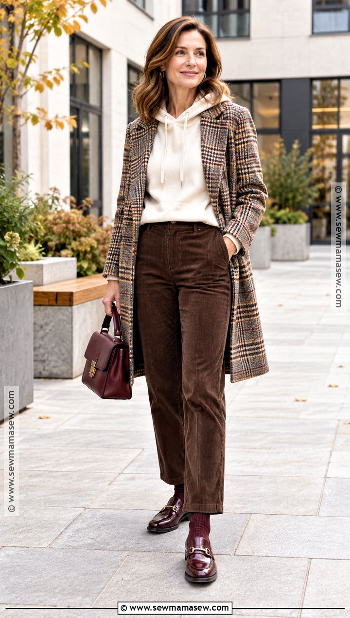 Hoodie With Corduroy Pants and Loafers - 15 cozy fall hoodie fashion ideas