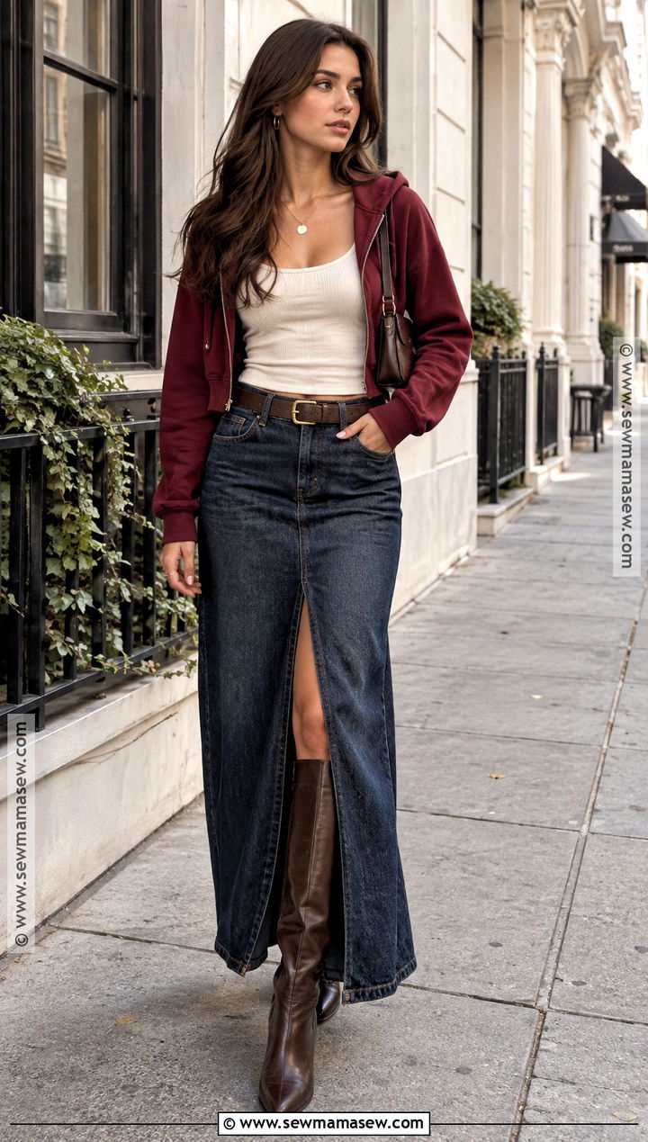 Hoodie With Denim Maxi Skirt - 25 fall hoodies
