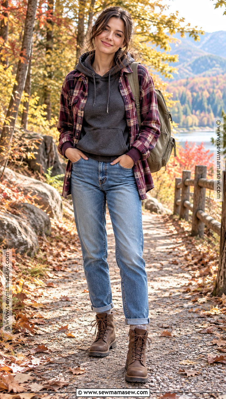 Hoodie With Flannel Shirt And Jeans Outfit - 20 Autumn Hoodie Ideas