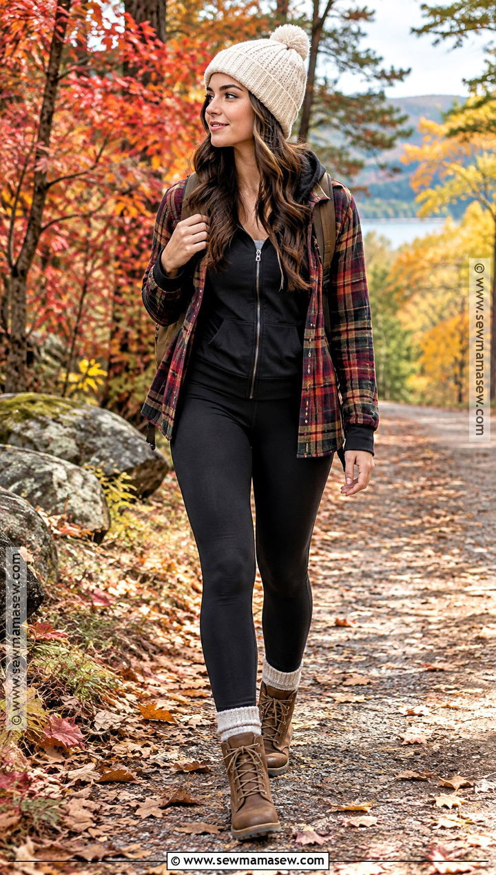 Hoodie With Flannel Shirt And Leggings - 20 fall hoodie outfit ideas