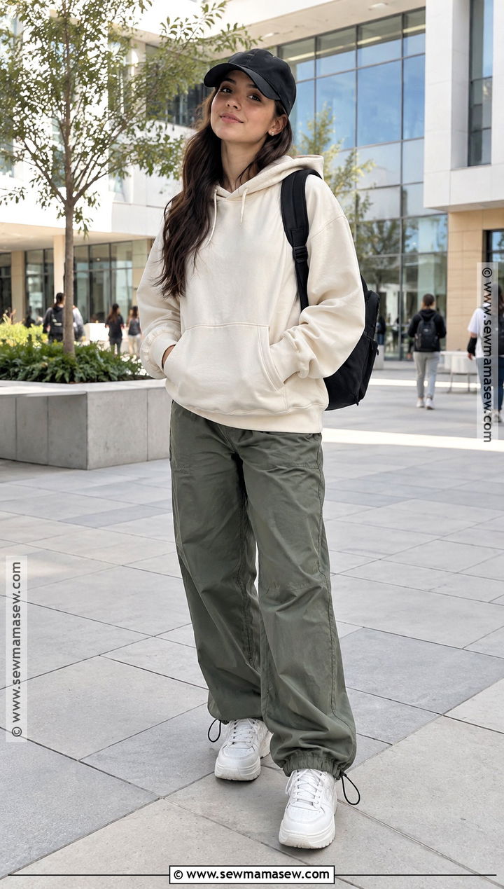 Hoodie With Parachute Pants And Chunky Sneakers - 15 back to school fashion ideas