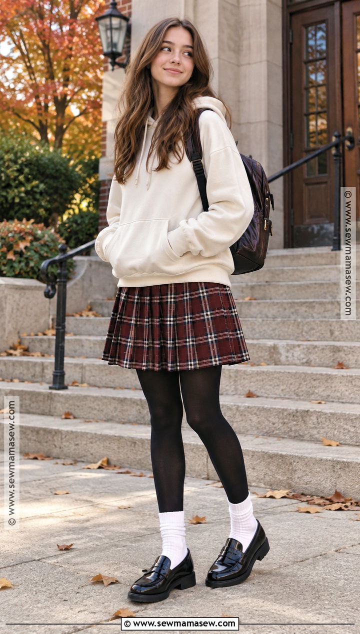 Hoodie With Pleated Midi Skirt - 15 fall high school outfits
