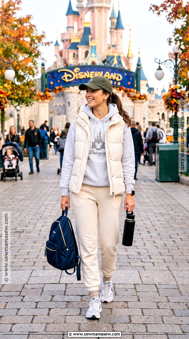 Hoodie With Puffer Vest And Joggers - 20 Disney Paris Outfits Autumn