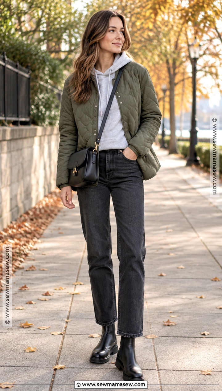 Hoodie With Quilted Jacket Outfit - 20 Autumn Hoodie Ideas
