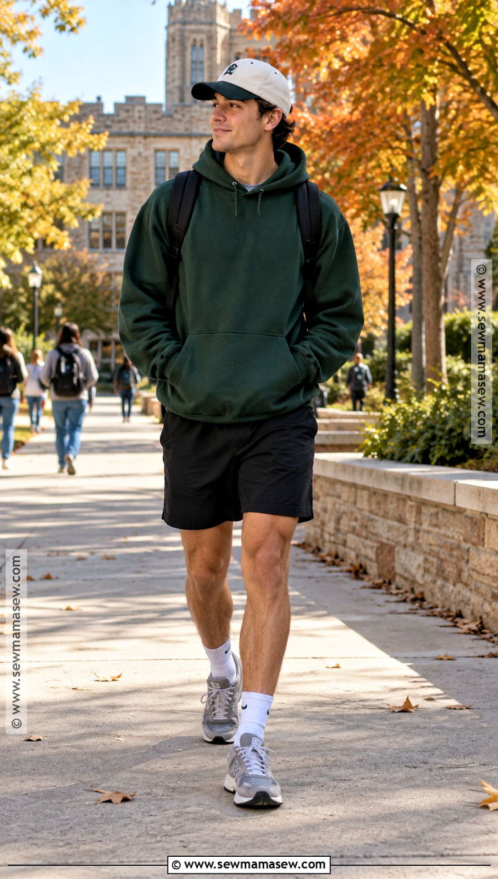 Hoodie With Shorts And Crew Socks - 15 Fall Hoodie Outfit Ideas for Men