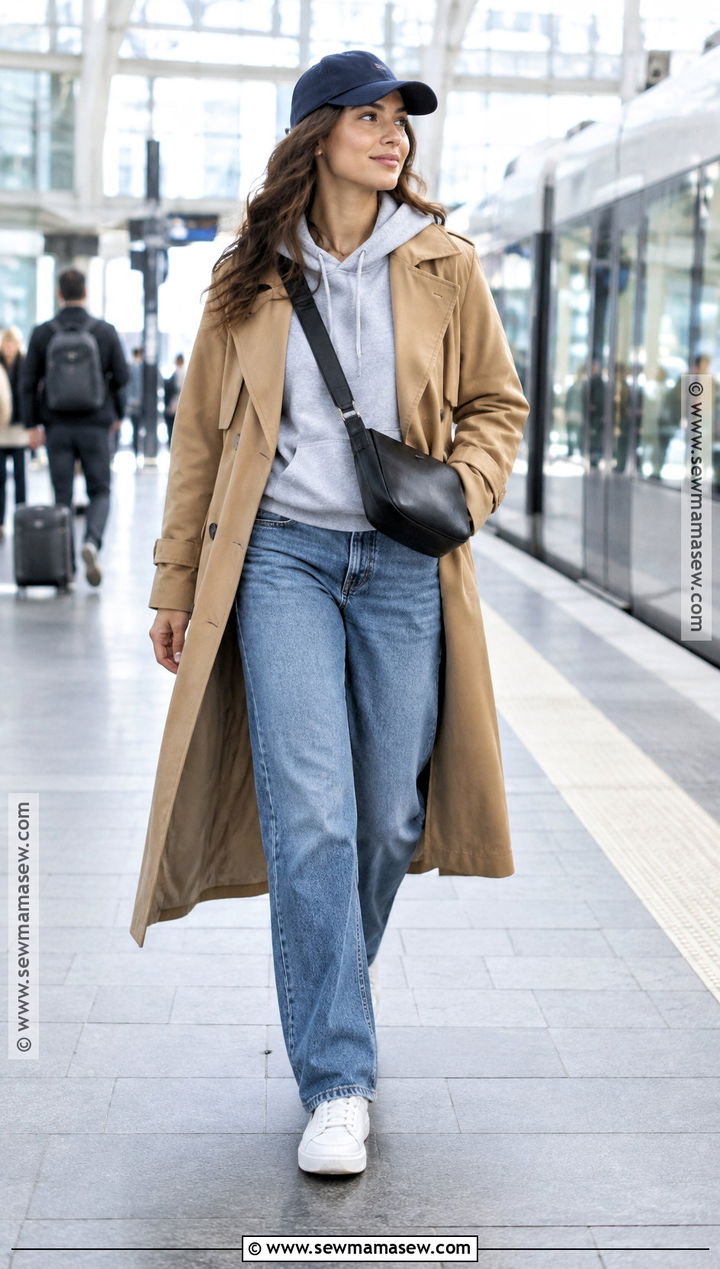 Hoodie With Trench Coat And Jeans - 25 fall day outfit ideas