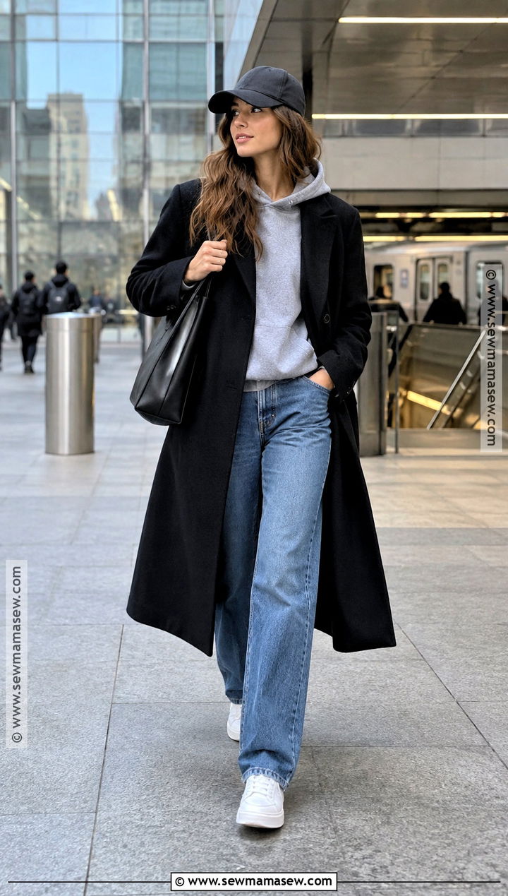 Hoodie With Wool Coat And Jeans - 25 fall city outfits