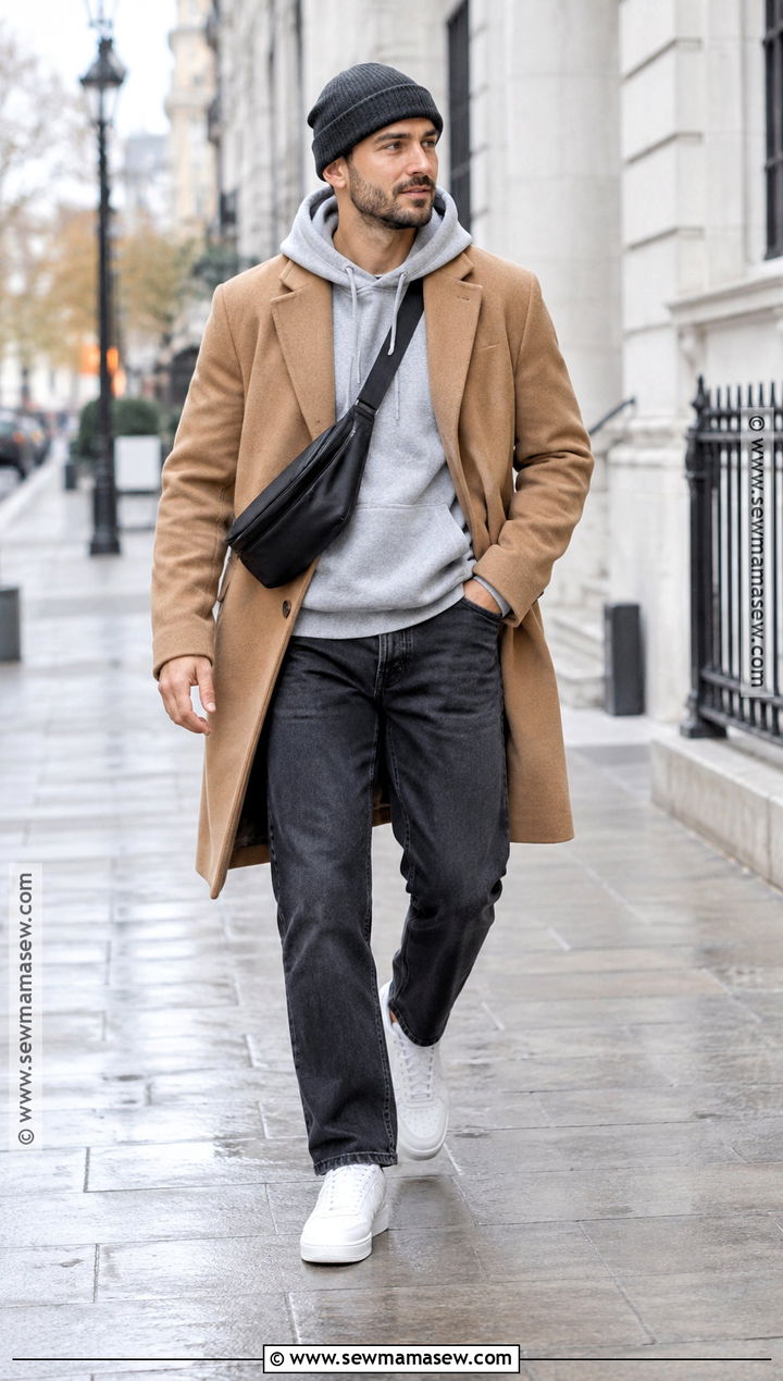 Hoodie With Wool Coat Fall Fit - 20 fall fit ideas for men
