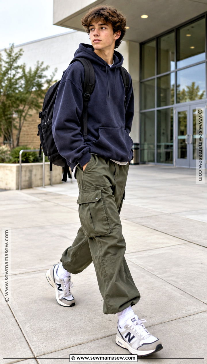 Hoodie and Cargo Pants Fall School Outfit - 25 fall outfits for school for teens