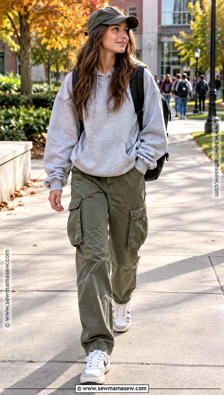Hoodie and Cargo Pants Fall School Outfit - 25 outfit ideas autumn school