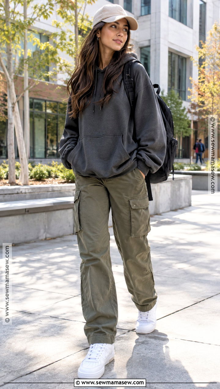 Hoodie and Cargo Pants Fall School Outfit - 15 fall outfit inspo school ideas
