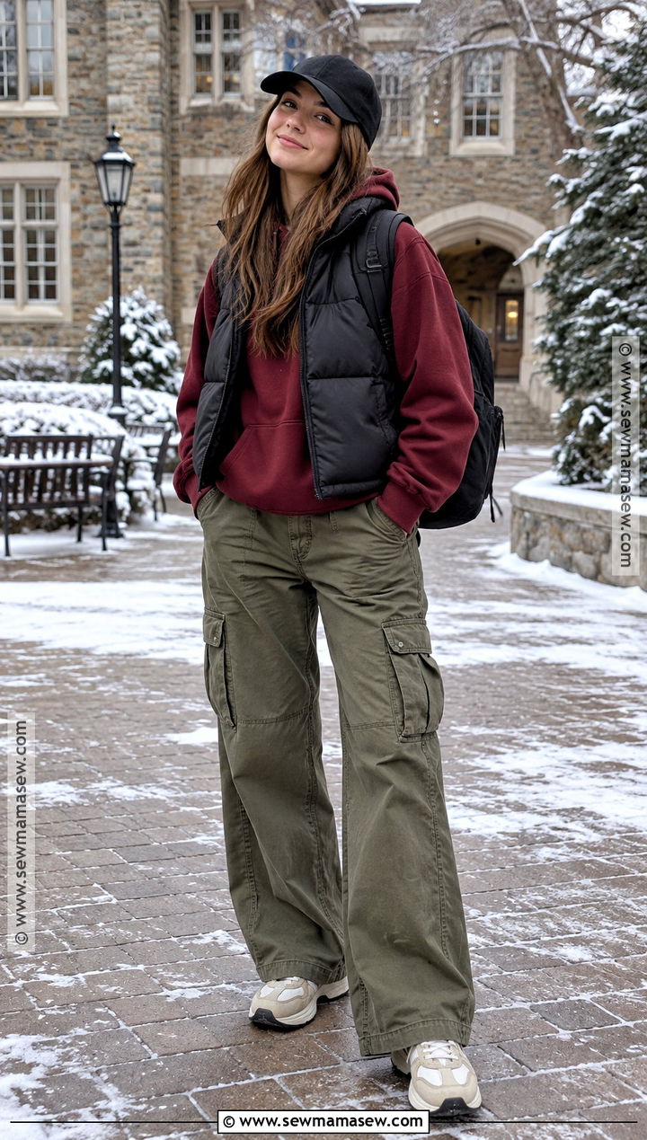 Hoodie and Cargo Pants Winter School Outfit - 20 winter back to school outfits