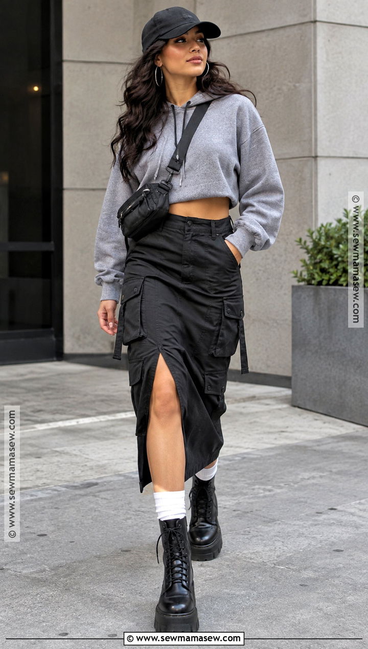 Hoodie and Cargo Skirt Fall Concert Outfit - 20 concert outfit ideas fall