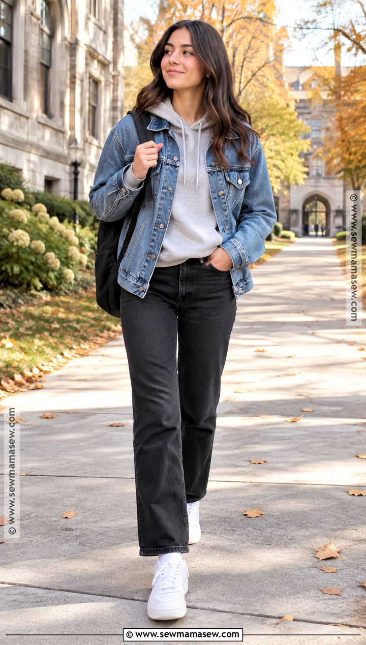 Hoodie and Denim Jacket Fall Outfit - 25 cute simple fall outfits
