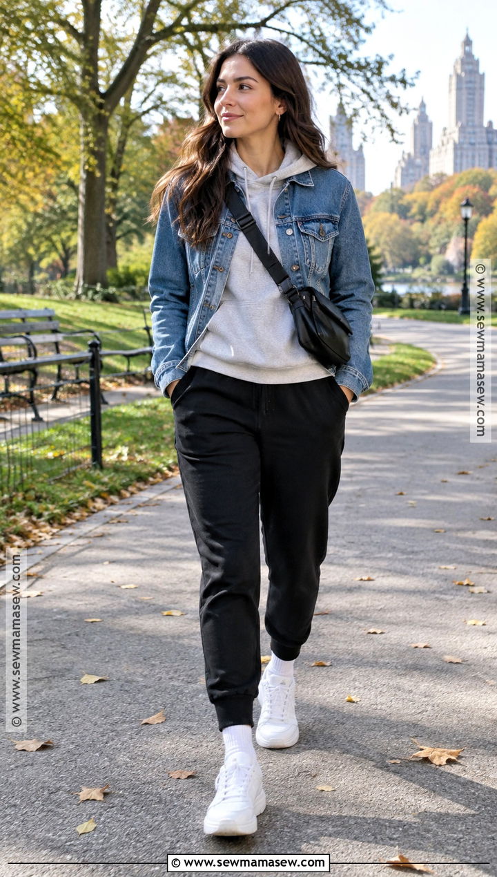Hoodie and Denim Jacket Fall Outfit - 15 Fall Comfortable Outfits for Women